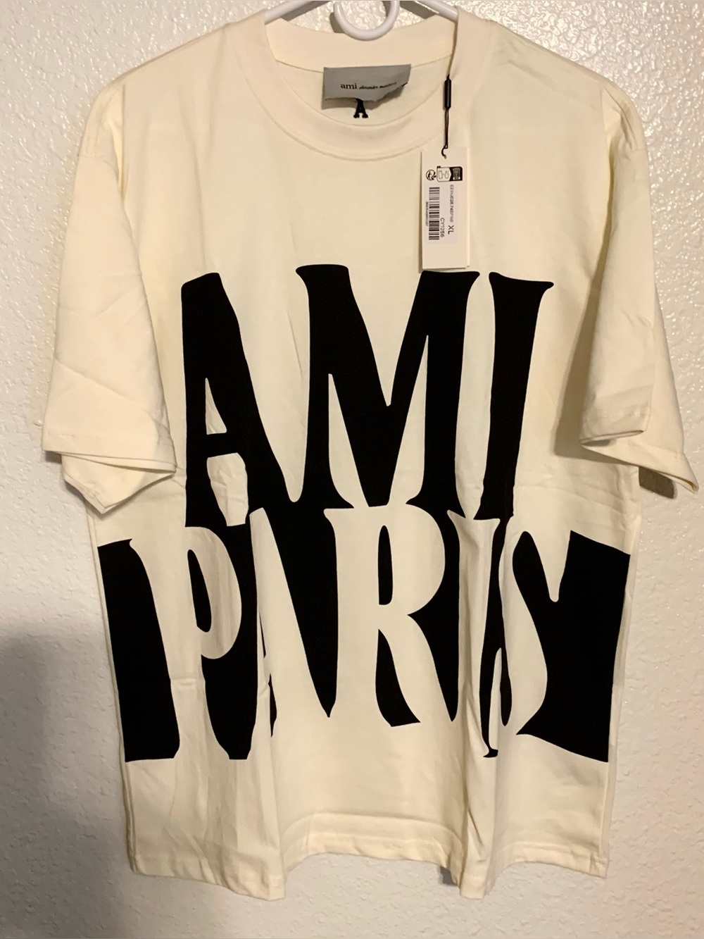 Ami Cream Men’s T-Shirt with Black AMI PARIS Graphic